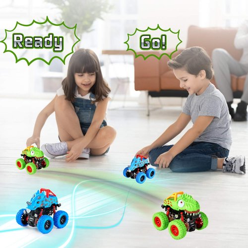 LODBY Dinosaur Toys for 2 3 4 5 Year Old Boys - Monster Truck Toys for Toddlers Boys Ages 2-4-6 - Push and Go Cars Dinosaur Toys for Kids 3-5 Year Old Boy Christmas Birthday Gifts