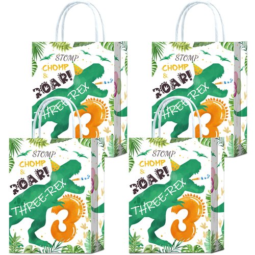 16Pcs Dino Age 3 Birthday party Bags for T. Rex Party Favors, T. Rex Themed Perfect for Precious ...