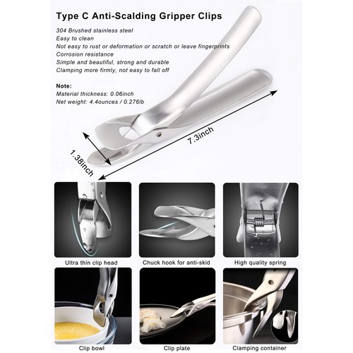 SPTECHMAKE 304 Stainless Steel Anti-Hot Bowl Dish Plate Gripper Clip Clamp Holder for Moving Hot Plate or Bowls with Food Out from Instant Pot Microwave Oven, Kitchen Tool Tongs for Cooking (2Pack)