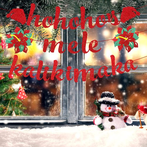 2 Pcs Christmas Mele Kalikimaka Banner Glitter Christmas Hawaiian Banner Christmas Party Decorations Hawaiian Decorations for Party Xmas Hawaiian Holiday Party Decorations