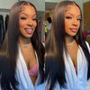 Lace Front Straight Wigs Artificial Hair Pre-Plucked Black Straight Wig Transparent Lace Frontal Wigs for African Black Women Synthetic Lace Front Closure Glueless Straight Wigs 26 inch