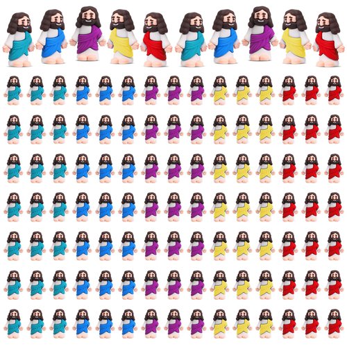Bememo 100 Pcs Jesus Toys Original Design Mini Rubber Little Jesus Figurine to Hide and Seek Reli...
