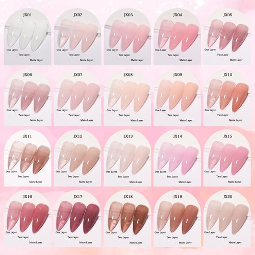 SHOYUM 24 Pcs Jelly Nude Gel Nail Polish Set, Sheer Pink Colors Gel Polish Kit with Glossy & Matte Top Coat and Base Coat for Nail Art DIY Manicure and Pedicure at Home