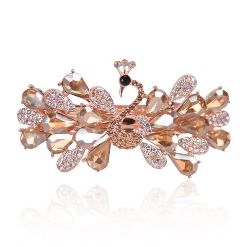 Sankuwen Peacock Rhinestone Hairpin Luxury Crystal Hair Barrette Clip(Champagne)