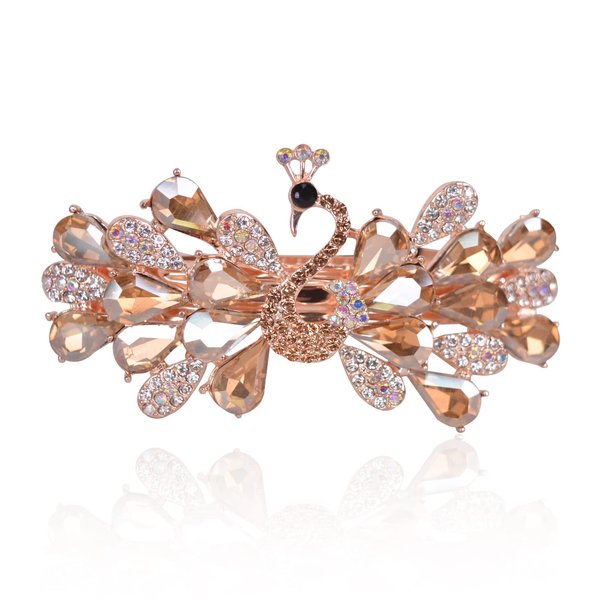 Sankuwen Peacock Rhinestone Hairpin Luxury Crystal Hair Barrette Clip(Champagne)