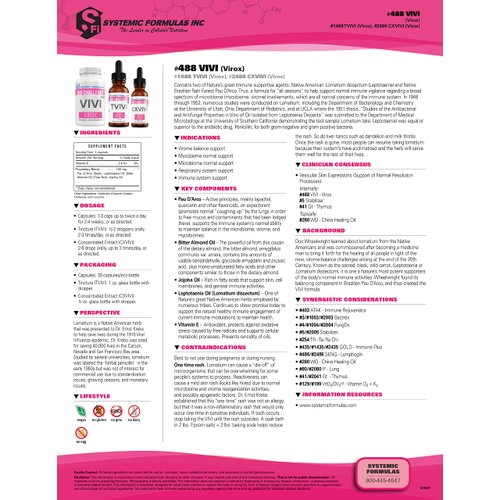 Systemic Formulas Bio Challenge #488 VIVI Virox - 30 Capsules. Powerful Immune Support Blend with PAU D’Arco, Leptotaenia Oil (Lomatium dissectum), Bitter Almond Oil, Jojoba Oil and Vitamin E.