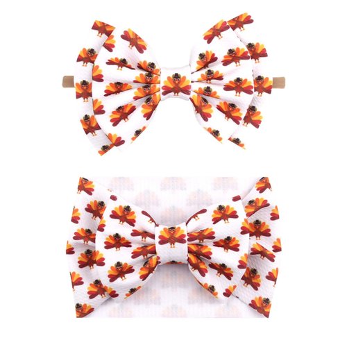 ZCYYYS Baby Thanksgiving Headband Turkey Print Turban Headband for baby Thanksgiving Bow Hair Band TSFD41 (Set Headband)