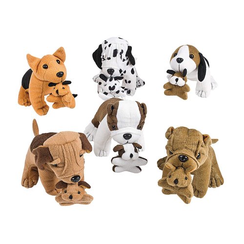 Stuffed Dogs Holding Puppies - Set of 12 - Soft Plush Toys and Party Favors