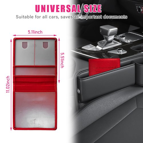 Dickno Car Registration and Insurance Holder, 5.51" × 5.11" Leather Vehicle Glove Box Organizer with Magnetic Closure, Auto Document Holder for Cards and Drive License (Red)