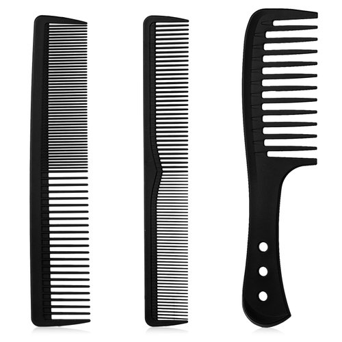 3PCS Hair Combs Set for Hair Stylist, Hair Comb for Cutting and Styling, Fine and Wide Tooth Barber Comb for Women and Man (Black)