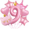 9th Birthday Decorations for Girls, Crown 9 Balloon, Pink Number 9 Balloons 40 Inch, Cat Themed Birthday Party Decorations Baby Shower Supplies