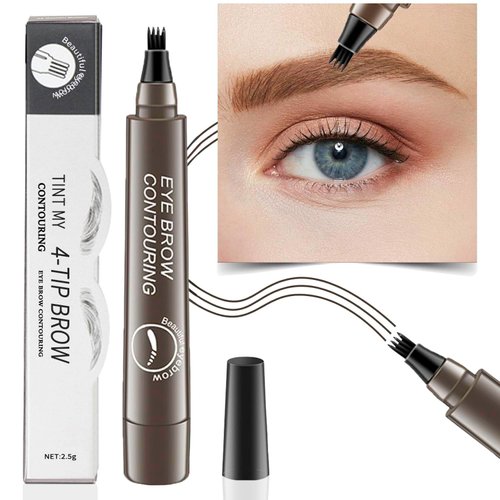 Eyebrow Pen, PreciRise Microblading Eyebrow Pencil with a 4 Micro-Fork Tip and One“8 x 6'' IN Double Sides Practice Skin for Natural Looking Hair-Like Defined Brows, Stays on All Day, Gray Brown