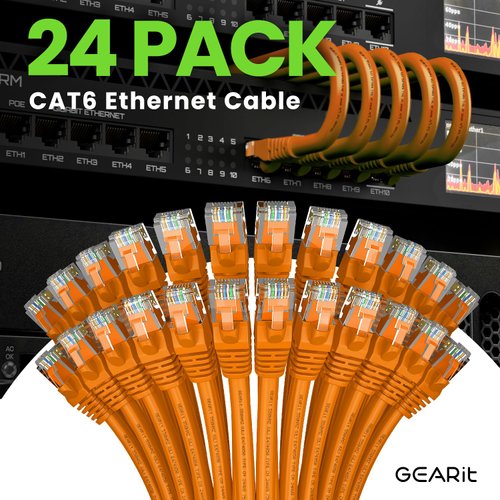 GearIT Cat 6 Ethernet Cable 0.5 ft 6-Inch (24-Pack) - Cat6 Patch Cable, Cat 6 Patch Cable, Cat6 Cable, Cat 6 Cable, Cat6 Ethernet Cable, Network Cable, Internet Cable - Orange 0.5 Foot