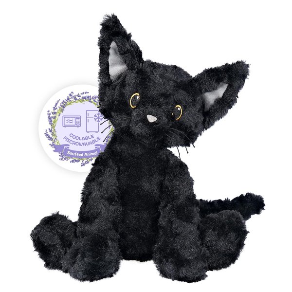 SuzziPals Coolable & Heatable Cat Stuffed Animals，Microwavable Stuffed Animal Heating Pad for Period Cramps, Lavender Scent Cat Plush for Anxiety, Black Cat Plush Gift for Kids & Aldults