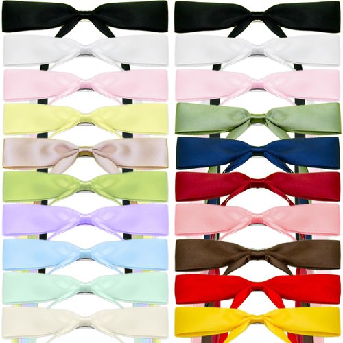 GlowMyst 20PCS Hair Bows - Long Tail Bowknot Hair Clips, White Bow Hair Barrettes, Stylish Hair Bows for Women and Girls, 17 Color Mixing, Elegant Bows for All Hair Types
