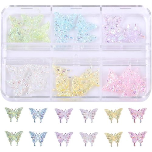 Butterfly Nail Charms 30Pcs 3D Resin Nail Charms for Acrylic Nail Art Charms Nail Rhinestones Aurora Designs Cute Kawaii Nail Charms Gift Set for Women DIY Nail Decoration