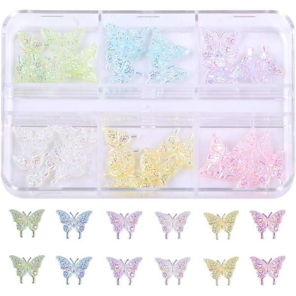 Butterfly Nail Charms 30Pcs 3D Resin Nail Charms for Acrylic Nail Art Charms Nail Rhinestones Aurora Designs Cute Kawaii Nail Charms Gift Set for Women DIY Nail Decoration