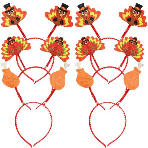 WODMAZ 6PCS Thanksgiving Turkey Headband, Turkey Drumstick Head Boppers for Thanksgiving Costume Accessories Party Favors Headband Decorations (One Size Fits All)