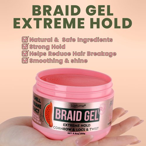 Braiding Gel Extra Hold 8.8 oz -Great For Braids,Twist, Locs & Smooth Edges - Braiding Gel Contains Rosemary Hair Growth Oil for Frizz Control, High Shine, Edge Control(Watermelon Flavour)