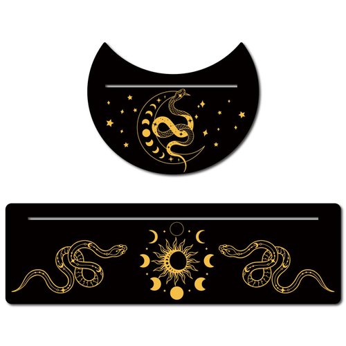 GORGECRAFT 2 Pieces Wooden Tarot Card Stand Black Tarot Card Holder 5" Moon Shape and 10" Rectangle Wood Tarot Cards Altar Stand Display Holder Witch Divination Ceremonial Tools, Moon Phase and Snake