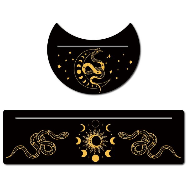 GORGECRAFT 2 Pieces Wooden Tarot Card Stand Black Tarot Card Holder 5" Moon Shape and 10" Rectangle Wood Tarot Cards Altar Stand Display Holder Witch Divination Ceremonial Tools, Moon Phase and Snake