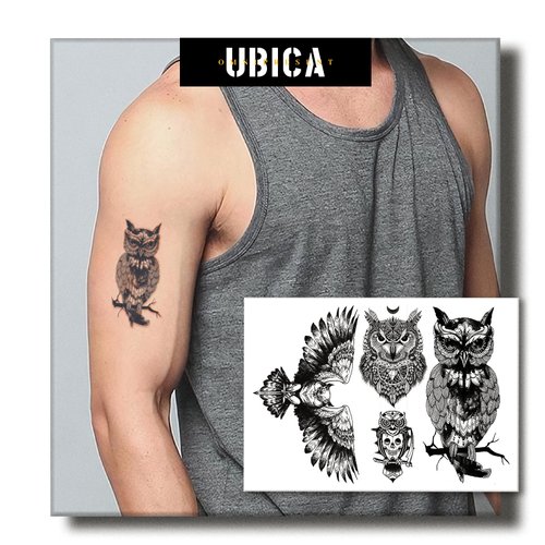 UBICA Temporary Tattoos Adult, 2 Sheets Fake Tattoos, Realistic And Long-Lasting Non-Reflective, Waterproof For 1-2 Weeks, owl Tattoos 4.7x6.8in