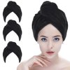 SINLAND Microfiber Hair Drying Cap Hair Towel Turban Twist for Long Hair Fast Drying Towels Head Turban Absorbent Soft Lightweight 3 Pack Black