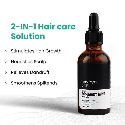 Anveya Rosemary Mint Hair Oil | For Hair Growth, Hair fall and Dandruff Control | Smoothens Dry Scalp & Split Ends | Suitable for both Men and Women | 50ml
