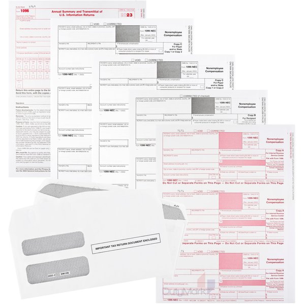 Dutymark 1099 NEC Tax Forms 2023, and 25 Security Envelopes, 25 4 Part Laser Tax Forms Kit, Great for QuickBooks and Accounting Software, 2023 1099 NEC, 25 Pack