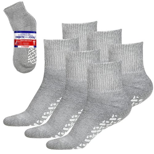 Debra Weitzner Non-Binding Loose Fit Sock - Non-Slip Diabetic Socks for Men and Women - Crew 3Pk Grey