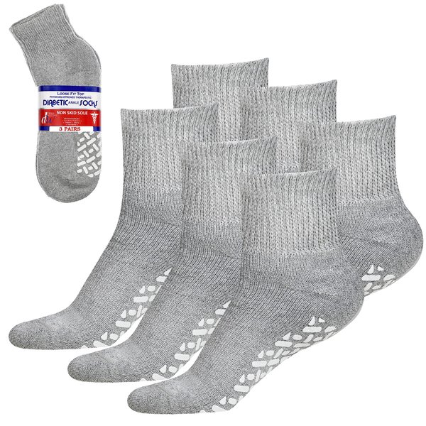 Debra Weitzner Non-Binding Loose Fit Sock - Non-Slip Diabetic Socks for Men and Women - Crew 3Pk Grey