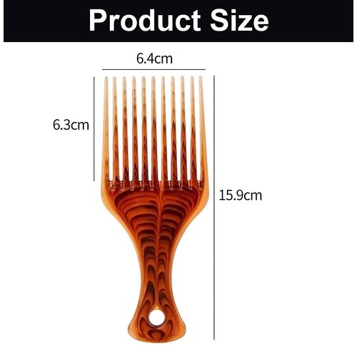 LiaSun 2 Pack Hair Pick Comb Amber Smooth Afro Comb Lift Detangle Hair Comb Hair Styling Tools for Curly, Thick, Medium, Long Hair, Facial Hair (Amber)