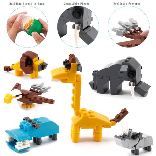 Wild Safari Toys - 12 Surprise Animal Eggs Standard Size Building Blocks STEM Toys - Educational Kids 3D Puzzle Party Favors