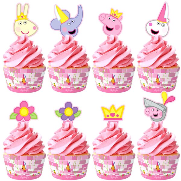 Treasures Gifted 24ct Princess Peppa Pig Cupcake Toppers & Wrappers - Peppa Pig Cake Decoration - Officially Licensed Peppa Pig Birthday Party Supplies - Peppa Pig Party Supplies - Peppa Pig Toppers