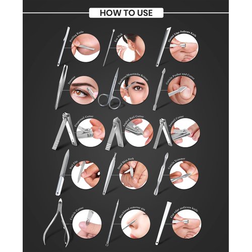 Utopia Care 15 Pieces Manicure Set - Stainless Steel Manicure Nail Clippers Pedicure Kit - Professional Grooming Kits, Nail Care Tools With Luxurious Travel Case (Silver)