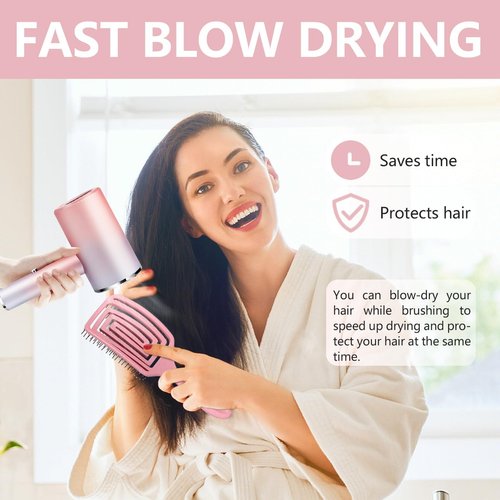 Daily Gard Detangling Brush, Dry and Wet Vented Detangler Hair Brush for Women and Men, Professional Paddle Curved Styling Hairbrush for Straight/Curly/Thick/Long/Wavy/Damaged Hair, Pink