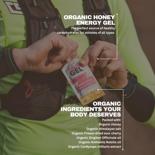 MelliGEL Organic Energy Gel Ginger Cherry | Gluten-Free and Lactose-Free | Real Food Natural Energy | Endurance Sports & Running Gels (12 Pack)