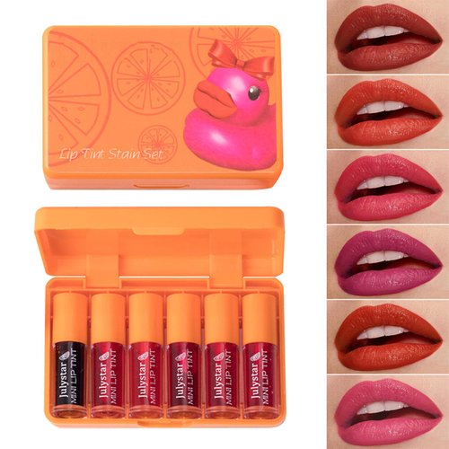 6 Colors Lip Tint Stain Set, Watery Lip Stain,Mini Liquid Lipstick,Multi-use Lip Plumping ​Lips Shimmery Korean Lip Gloss Lip Tint Stain, Non-Stick Cup, Waterproof, Long lasting Lip Color Makeup