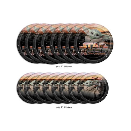 Baby Yoda Mandalorian The Child Themed Happy Birthday Party Supplies for Kids, Serves 8, Decor and Dinnerware with Plates, Napkins, Sticker and Party Planning List