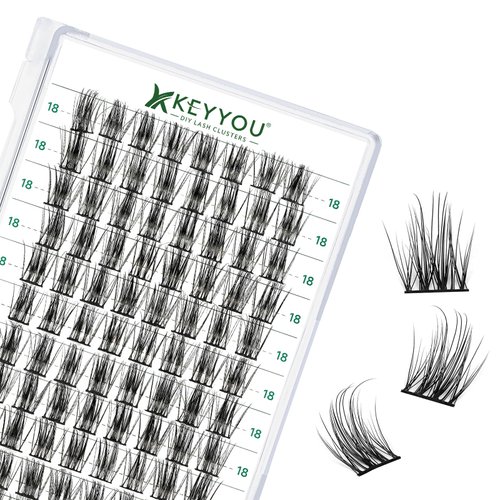 Lash Clusters 96pcs Individual Lashes D Curl 18mm Eyelash Clusters KEYYOU Volume Wispy Lash Extension Soft&Comfortable Easy DIY at Home(Y15,D-18mm)