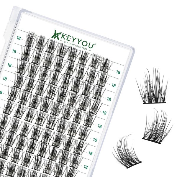 Lash Clusters 96pcs Individual Lashes D Curl 18mm Eyelash Clusters KEYYOU Volume Wispy Lash Extension Soft&Comfortable Easy DIY at Home(Y15,D-18mm)