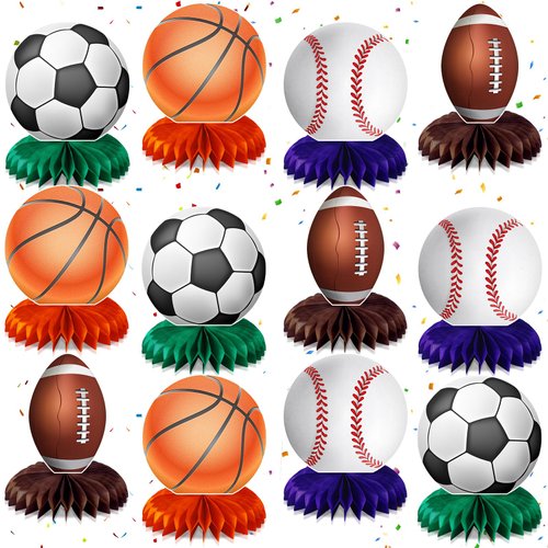 12pcs Sports Themed Birthday Party Decorations Sports Table Honeycomb Centerpieces Baseball Soccer Football Basketball Table Centerpieces Sports Themed Table Toppers Birthday Party Supplies for Boys