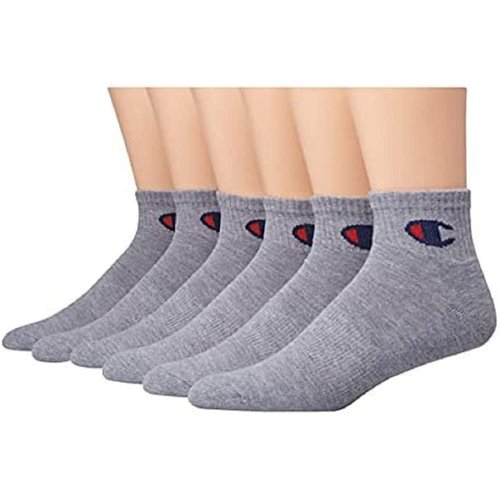 Champion Men's Double Dry Moisture Wicking Ankle Socks 6, 8, 12 Packs Availabe, Grey-6 Pack, 6-12