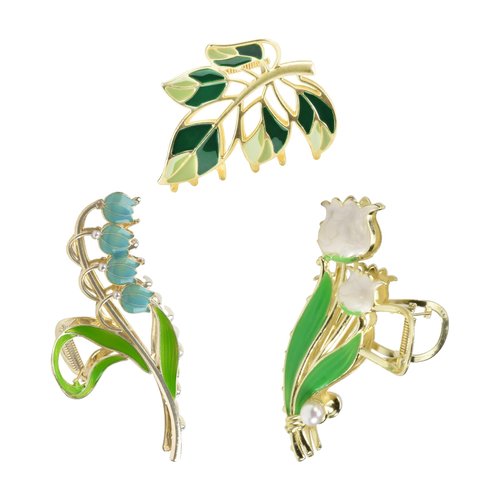 Yonchic 3-Piece Flower Metal Hair Accessories: White Tulips Hair Claw for Thin/Medium Hair, Blue Lily Hair Barrettes with Strong Hold Non-Slip Clamps