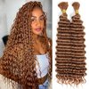 Fabimiya Braiding Human Hair Dark Brown 100g 16 Inch Auburn Brown Color 30 Deep Water Wave Bulk Human Hair for Braiding No Weft Brazilian Virgin Curly Human Hair Extensions for Boho Braids