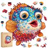 Jiroinlly Wooden Puzzles for Kids,100 Pieces Ocean Puzzle,Unique Fish Shaped Wooden Puzzle, Preschool Puzzle Toys, Give Your Kids/Grandchildren, Suitable for Family Games