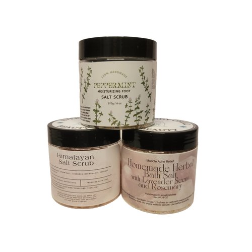 3 Pack At Home Spa Salt Scented Scrubs and Bath Gift Set HOMEMADE ALL NATURAL