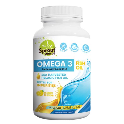 Sprout Source Sea-Harvested Pelagic Omega 3 Fish Oil 1200 mg, 90-Day Supply, High Potency EPA DHA Fatty Acids, Lemon Flavor Omega 3 Softgels for Heart, Eyes and Joint Health - Non-GMO - 90 Count