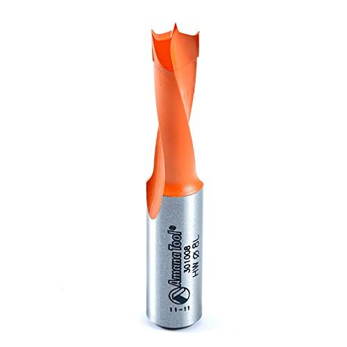 Amana Tool 301008 Carbide Tipped Brad Point Boring Bit Dowel Drill Bits 8mm Dia x 57mm Long x 10mm Left Hand