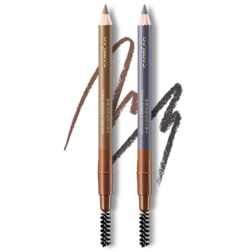 CARSLAN Natural Shaping Eyebrow Pencil, Definer Eyebrow Color, Waterproof, Longlasting, Blending Brush,01 Light Brown & 03 Light Gray (2PCS)